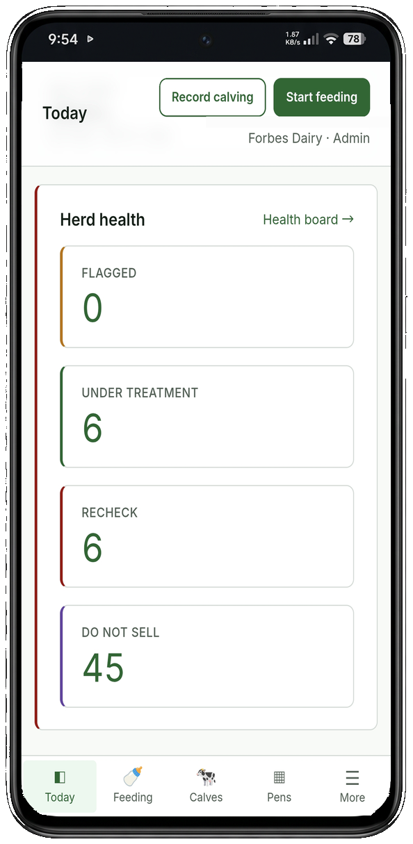 Calfmate Android app. Demo data.
